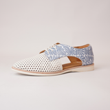 Sidecut Punch White/ Steel Blue Leather Lace Up Flats