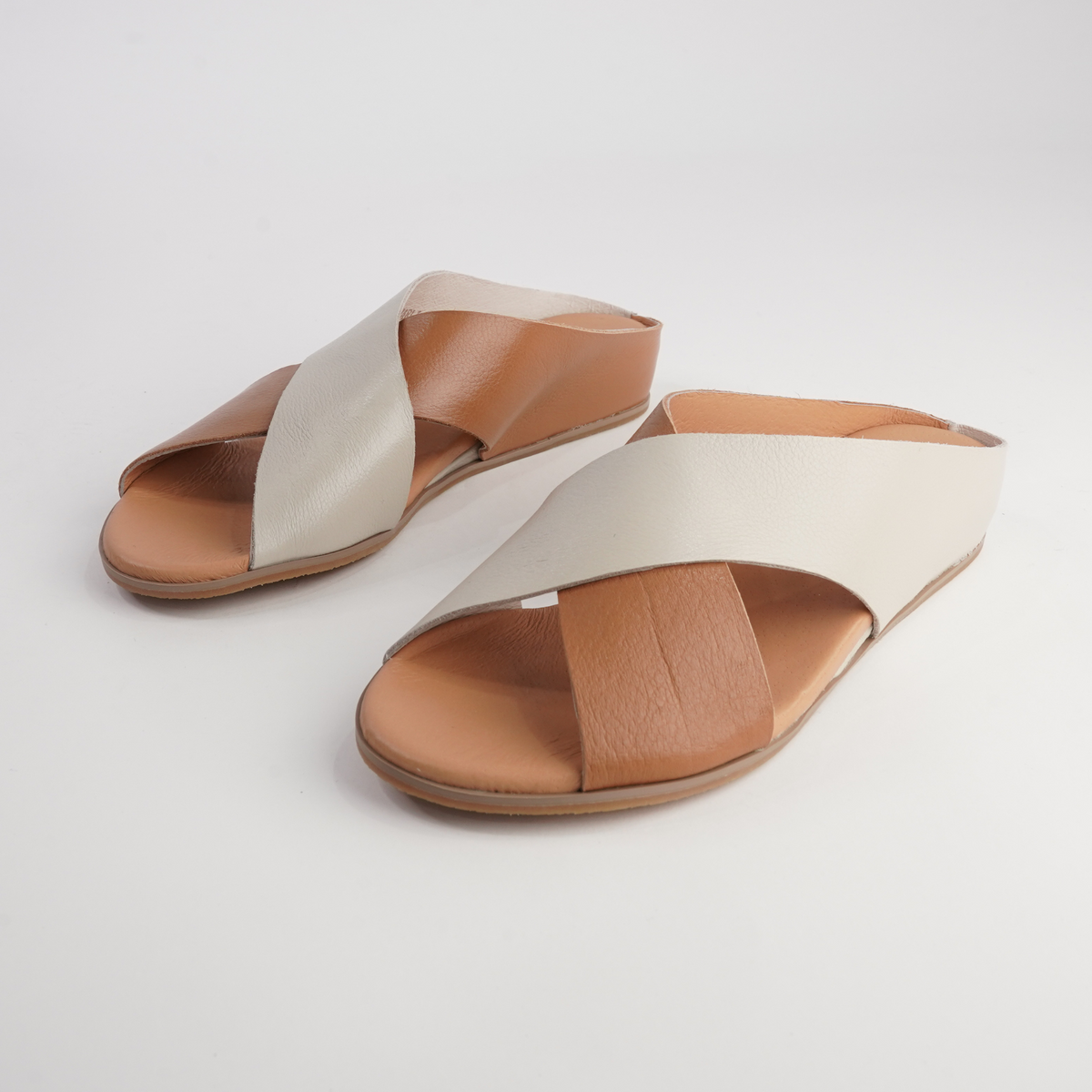 Harli Dark Tan/ Almond Leather Slides