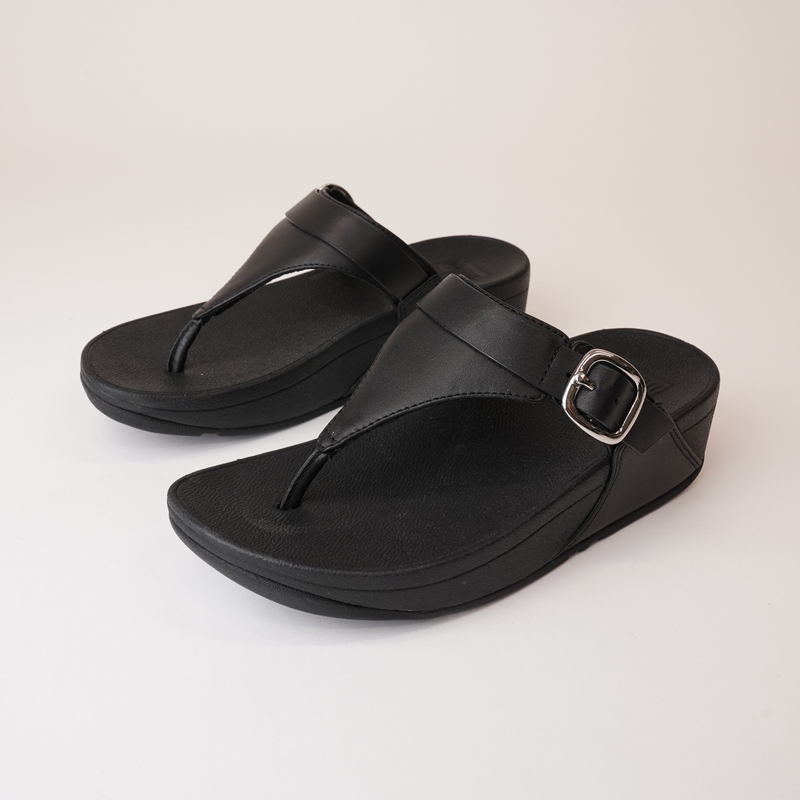 Lulu Adjustable Leather Toe Post Black Sandals