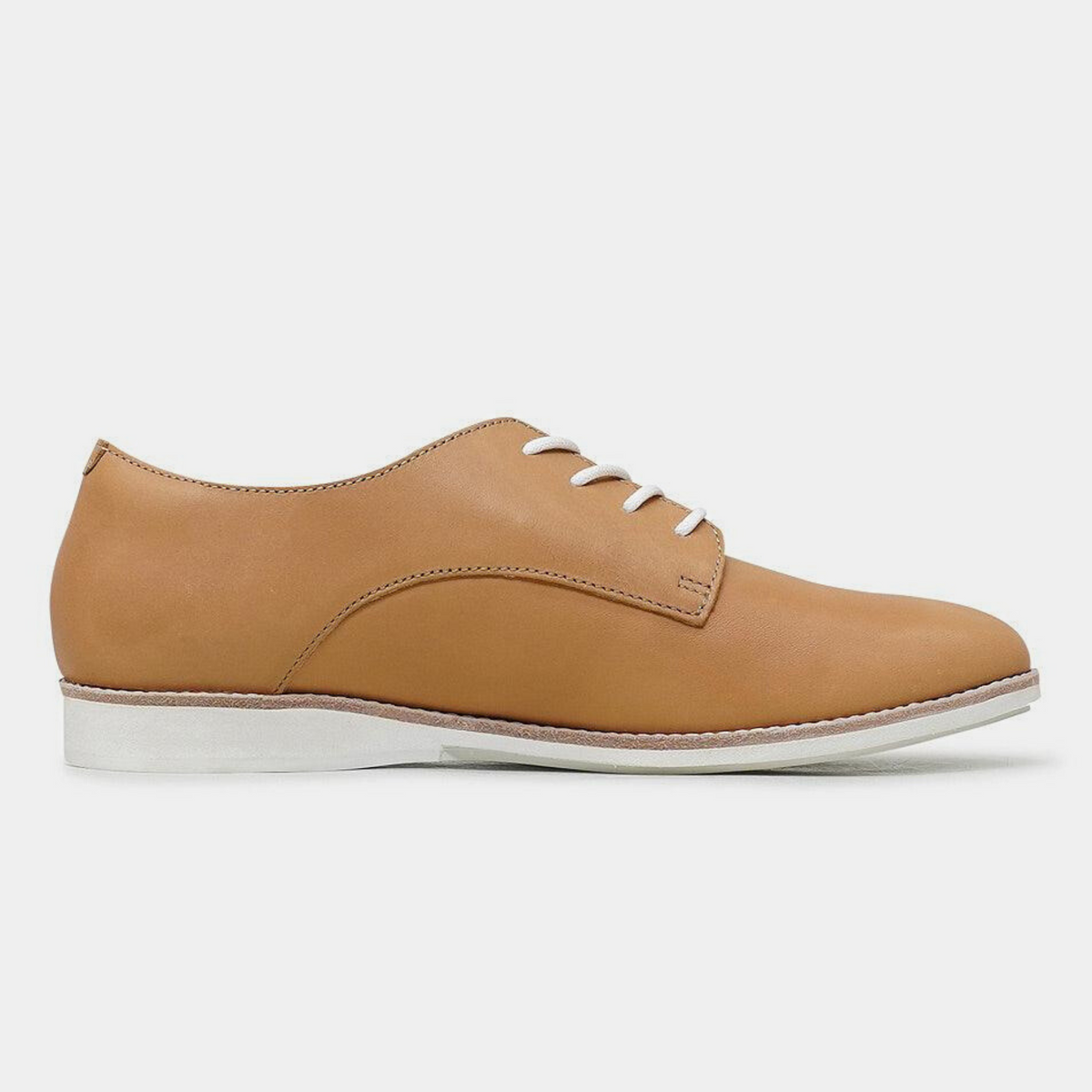 Derby Soft Tan Leather Lace Up Flats - ROLLIE | Shouz