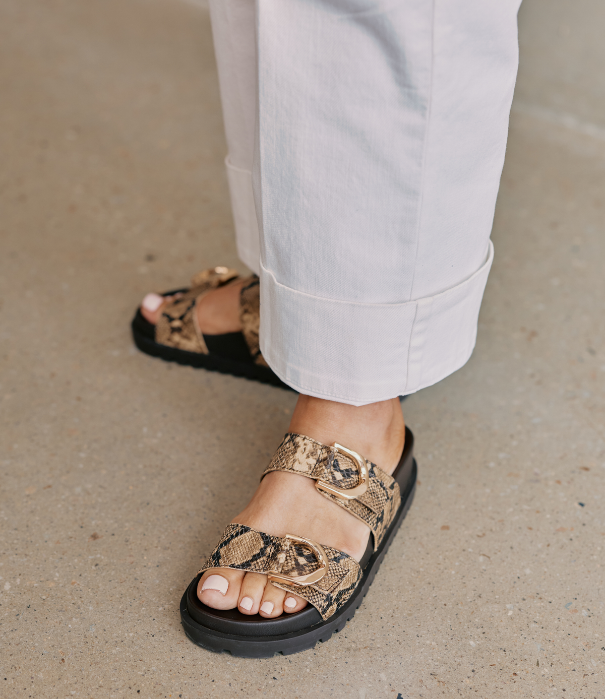 Ullana Choc/ Camel Snake Leather Slides - DJANGO AND JULIETTE | Shouz
