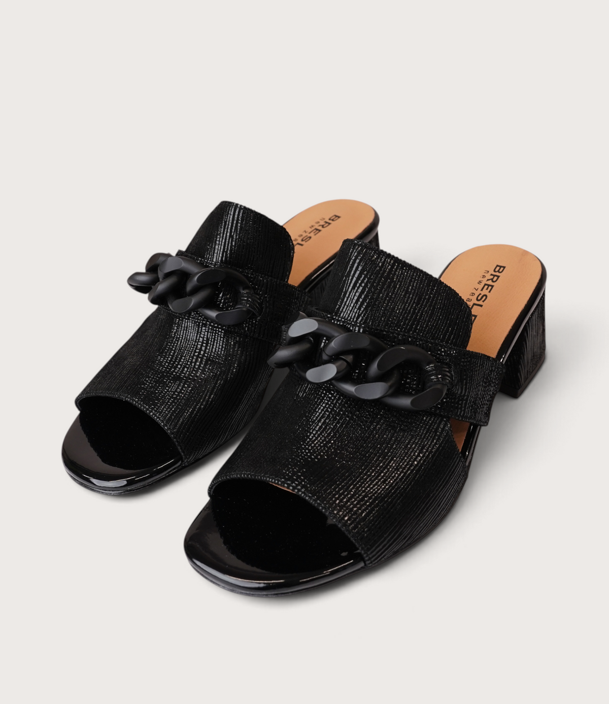 Adder Black Shimmer Leather Heels