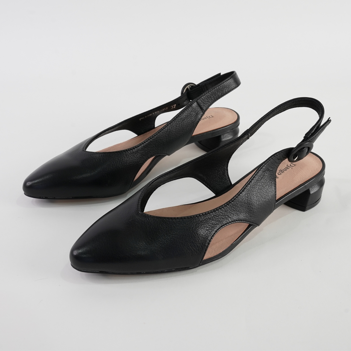 Frankiel Black Leather Heels