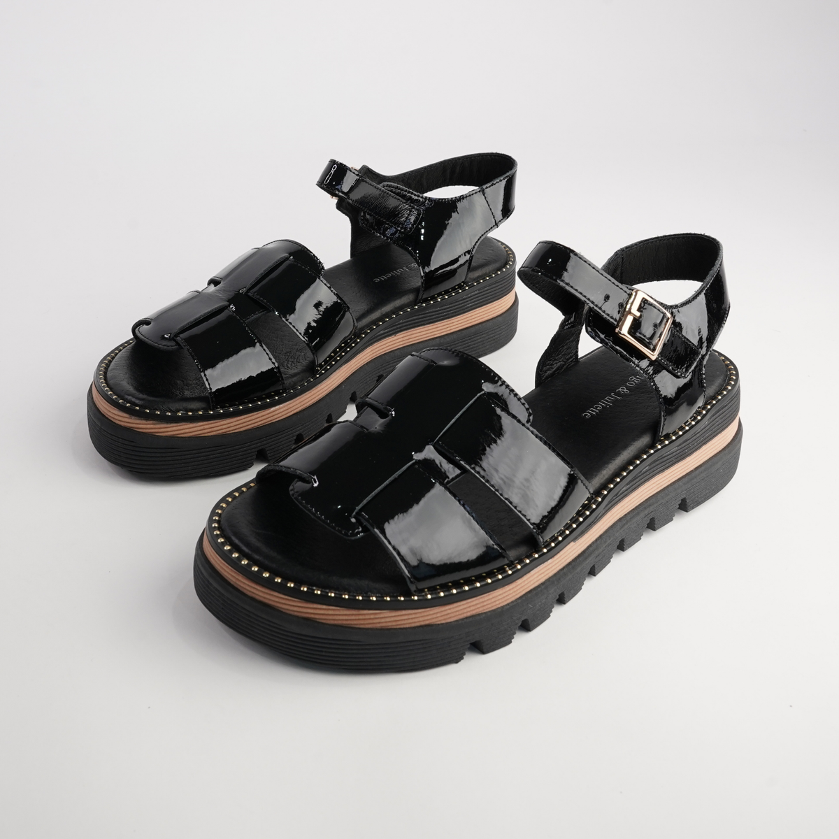 Simm Black Patent Leather Sandals