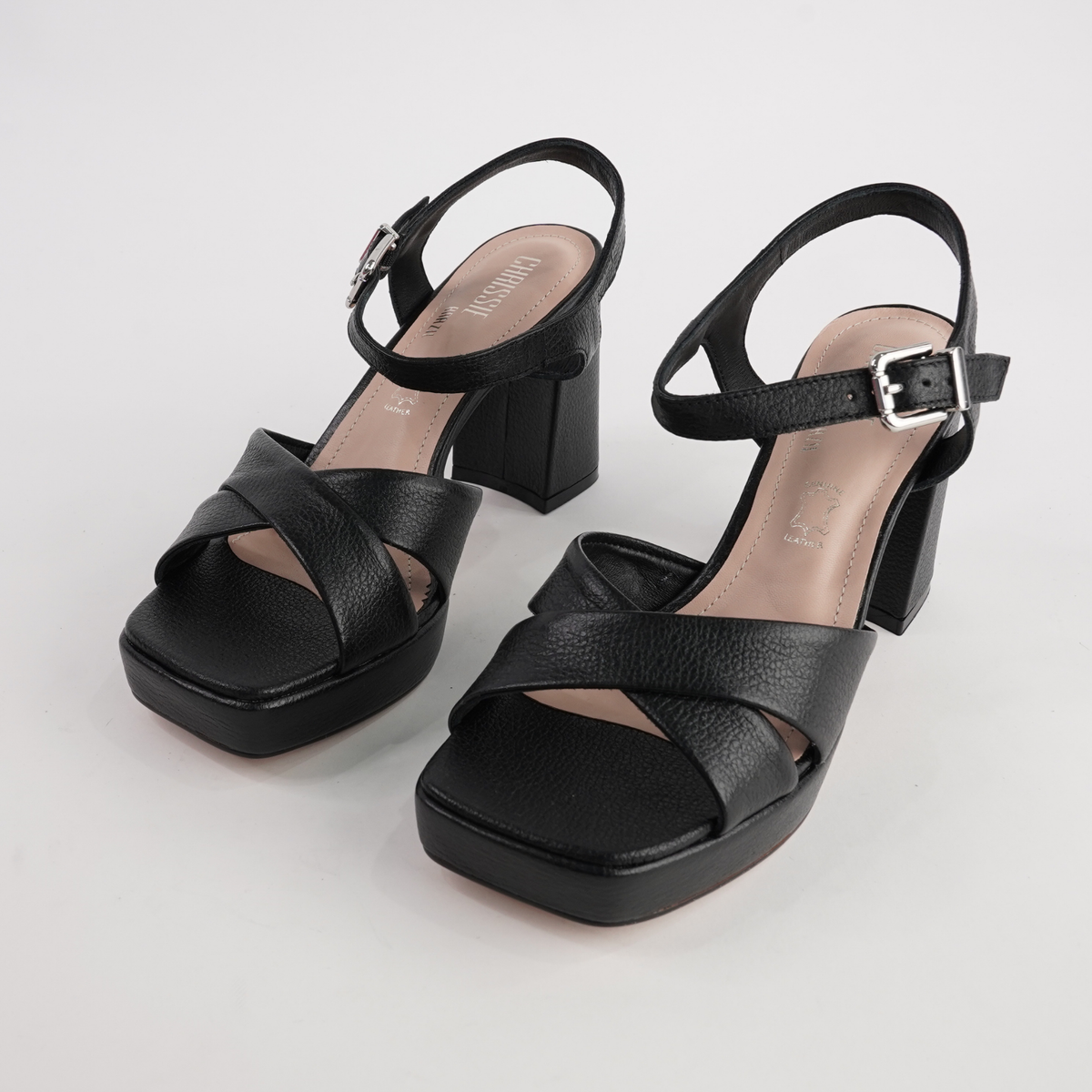Runaway Black Pebble Leather Heels