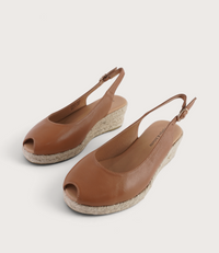 Saniarly Dark Tan Leather Espadrille Wedges