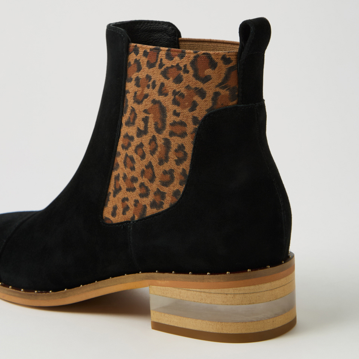Forda Black Suede/ Leopard Elastic Ankle Boots - DJANGO AND JULIETTE | Shouz