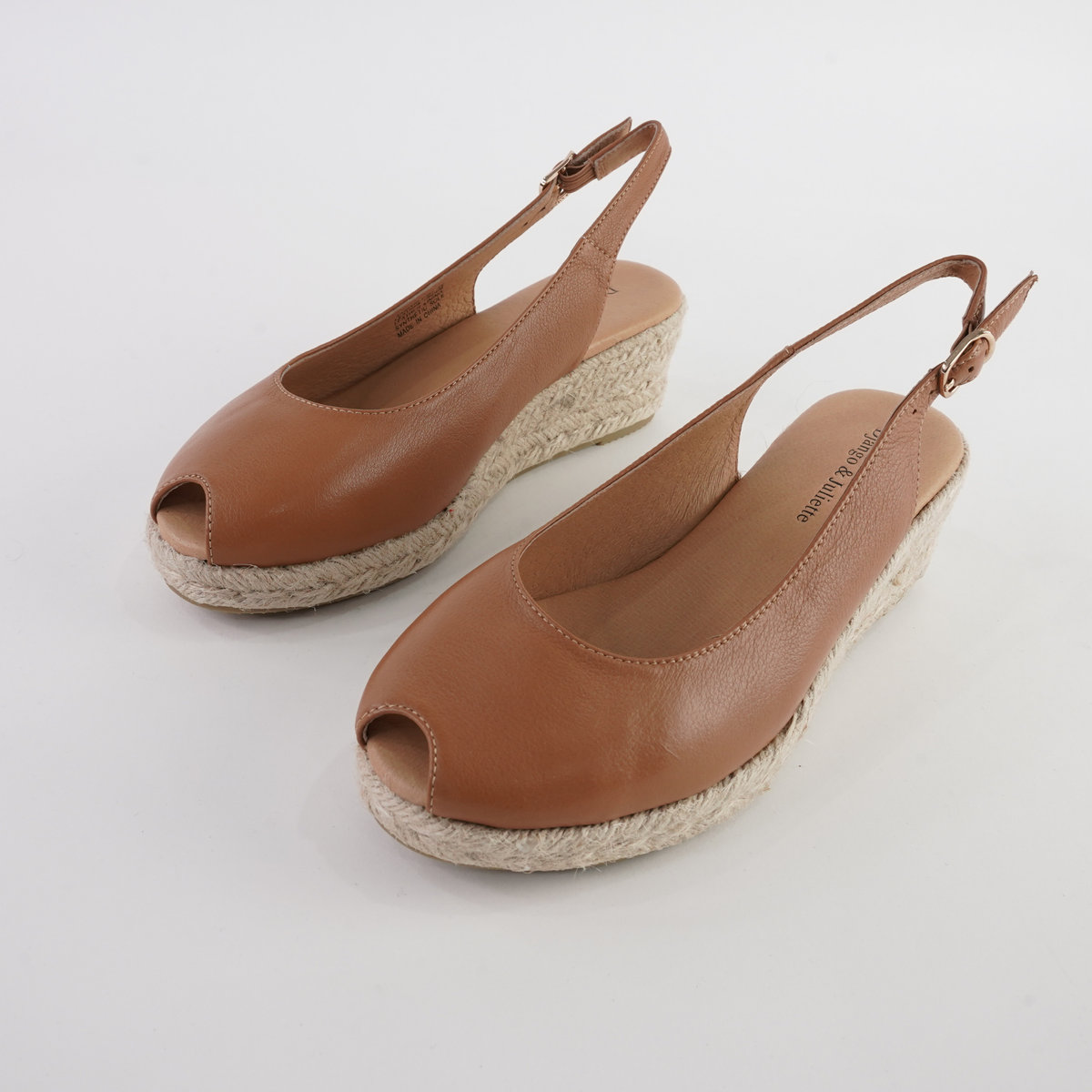 Saniarly Dark Tan Leather Espadrille Wedges
