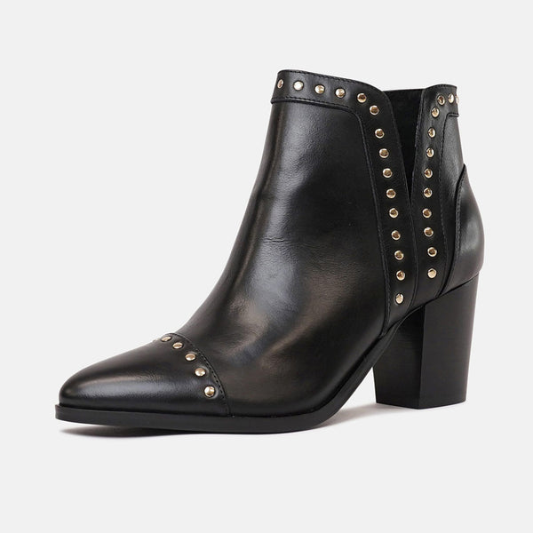 Tayla Black/Gold Leather Ankle Boots
