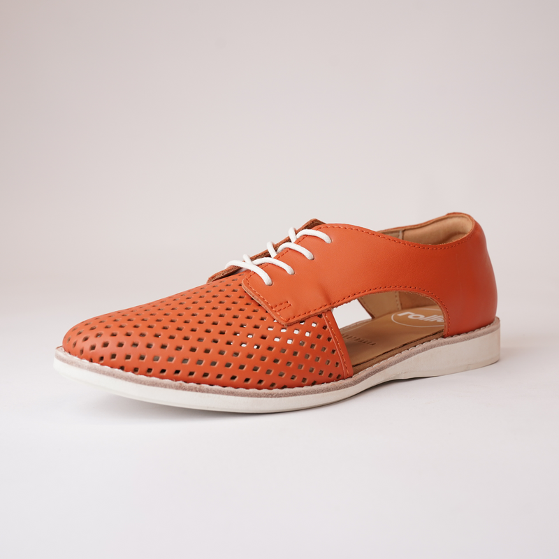 Sidecut Punch Tangerine Leather Lace Up Flats