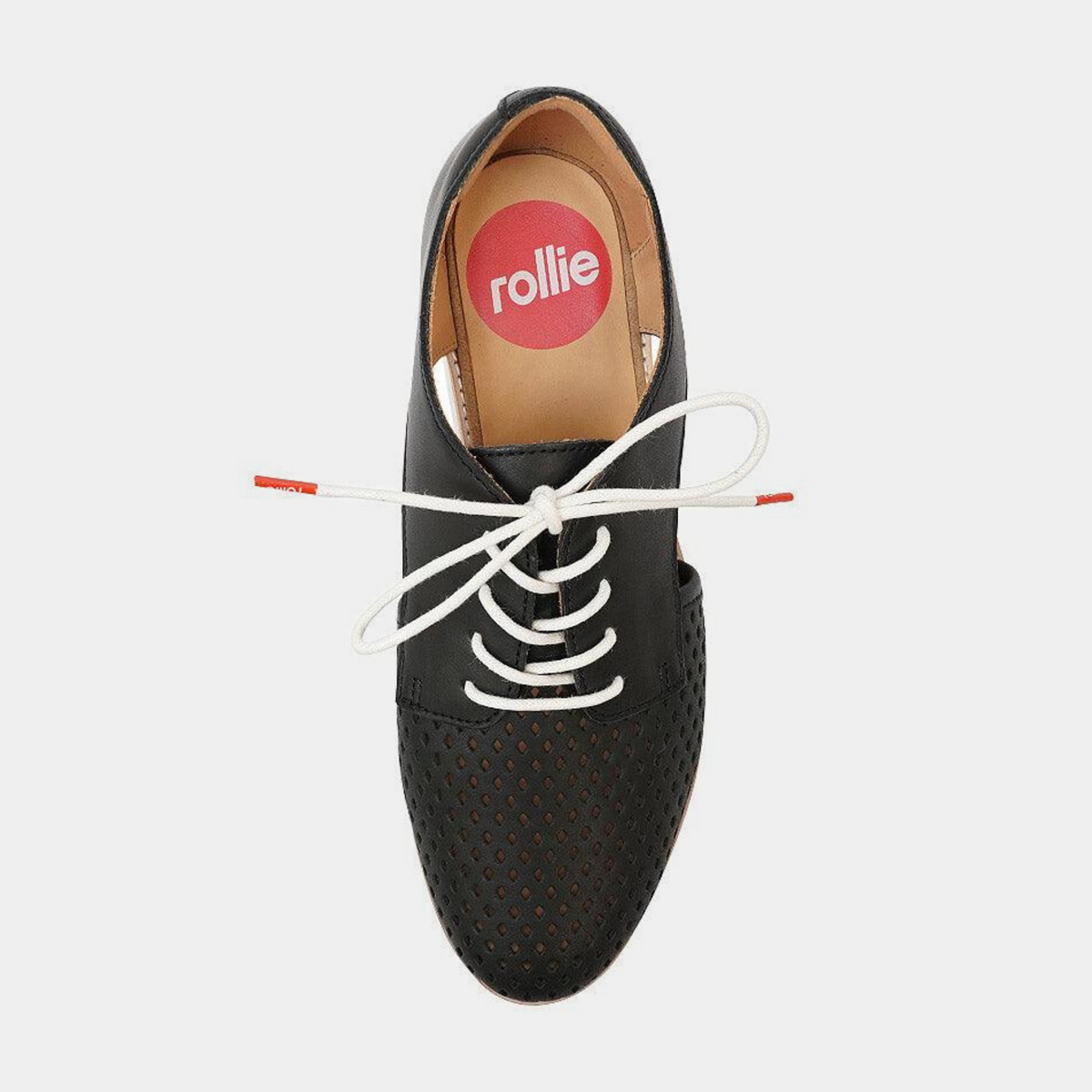 Sidecut Punch Black Leather Lace Up Flats - ROLLIE | Shouz