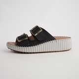 Solena Black Leather Slides - SALA | Shouz