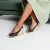 Cisne Black/ Taupe Leather Espadrille Wedges