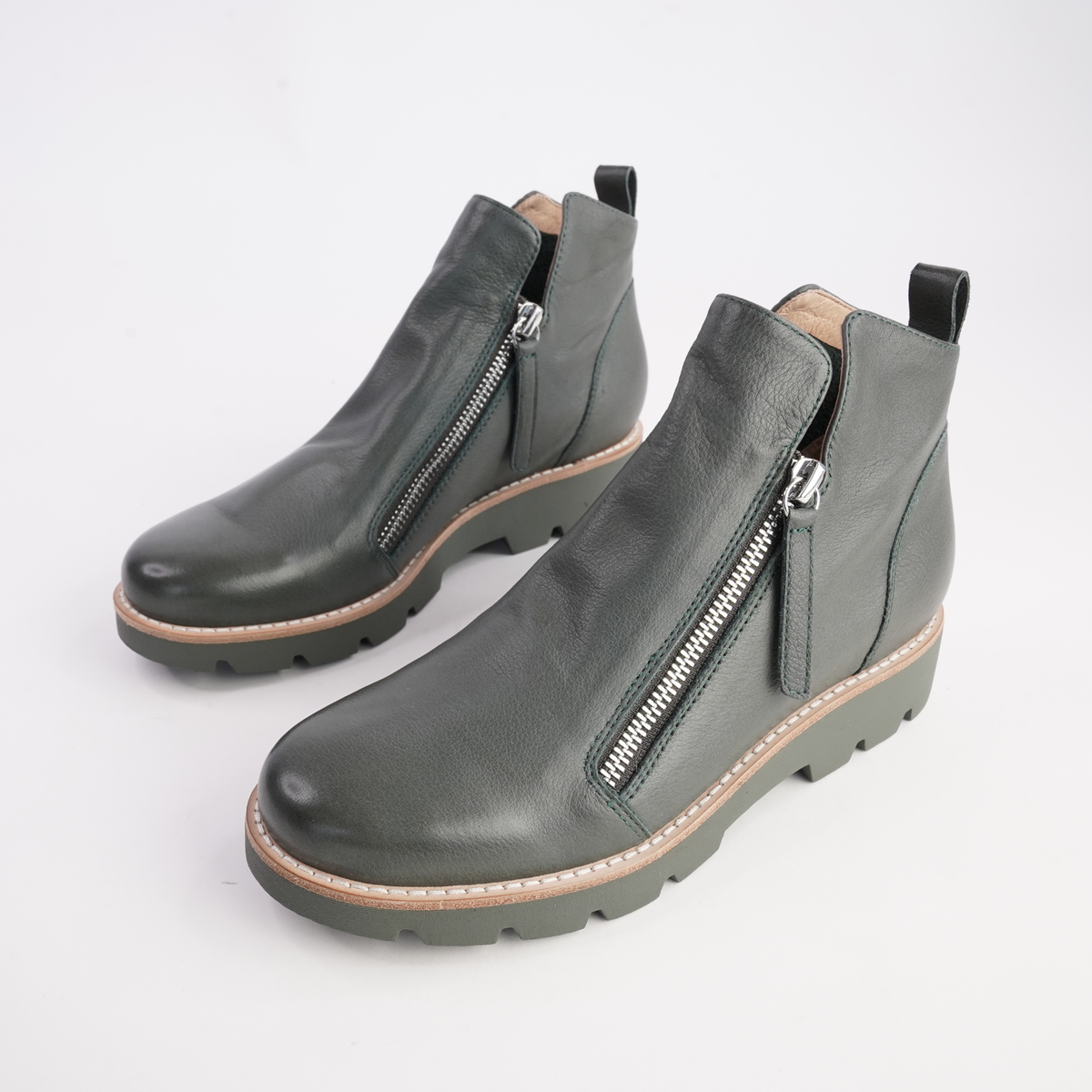 Dottiz Olive Leather/ Olive Sole Ankle Boots - DJANGO AND JULIETTE | Shouz