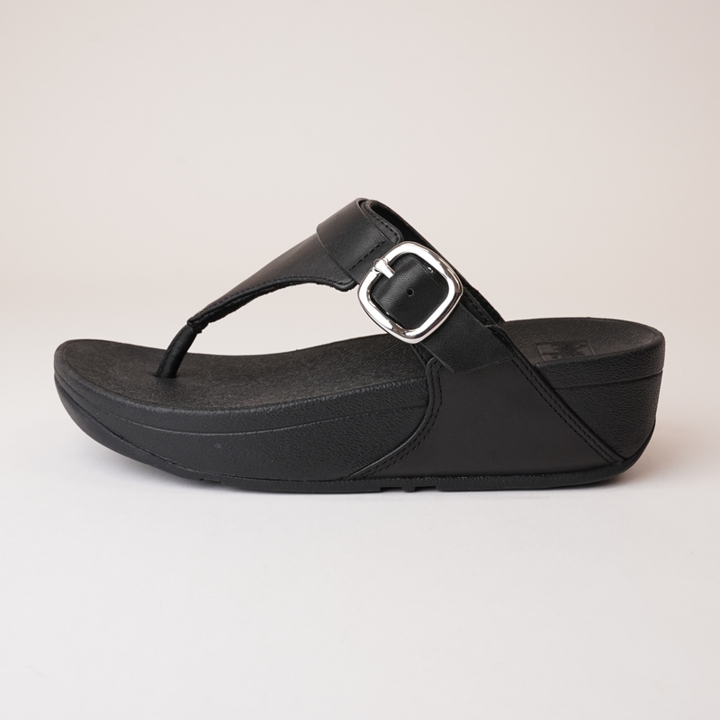 Lulu Adjustable Leather Toe Post Black Sandals