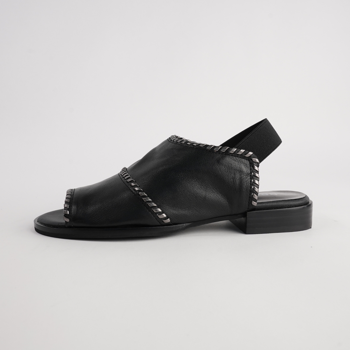 Serenade Black/ Pewter Leather Sandals - BRESLEY | Shouz
