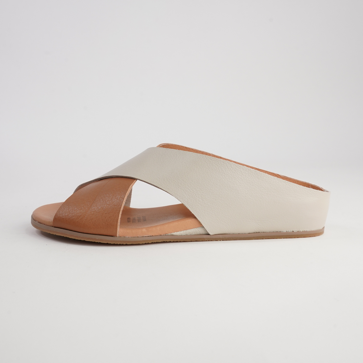 Harli Dark Tan/ Almond Leather Slides - DJANGO AND JULIETTE | Shouz