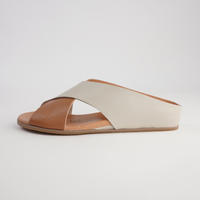Harli Dark Tan/ Almond Leather Slides
