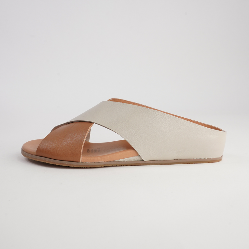 Harli Dark Tan/ Almond Leather Slides