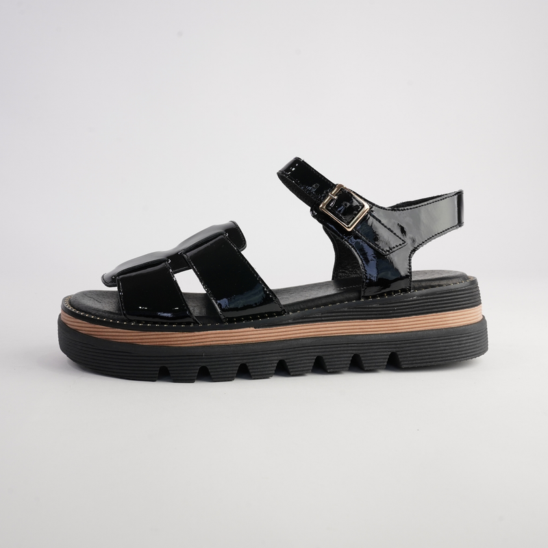 Simm Black Patent Leather Sandals