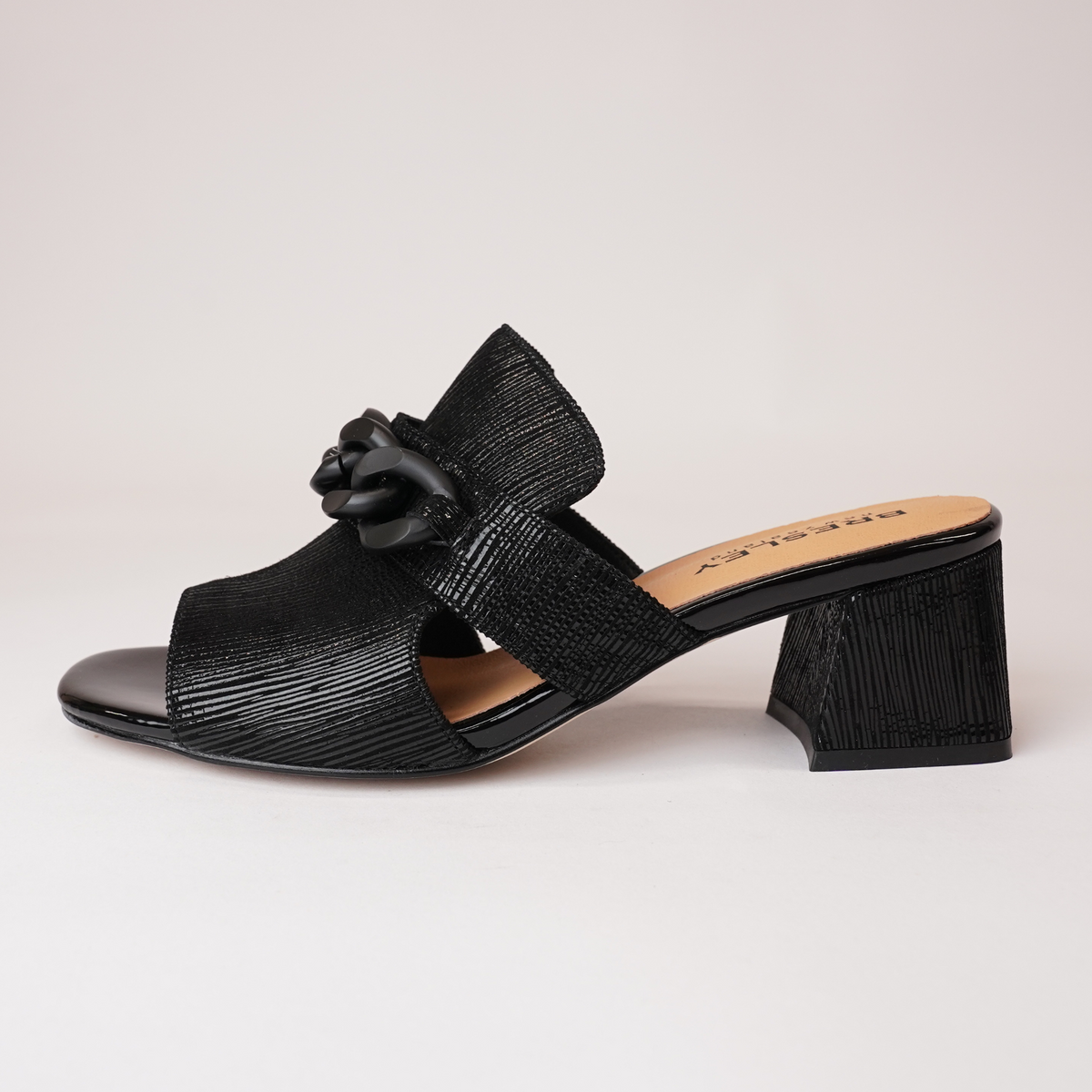 Adder Black Shimmer Leather Heels - BRESLEY | Shouz