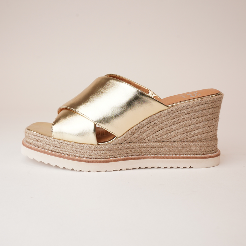 Zelie Champagne Leather Espadrille Wedges