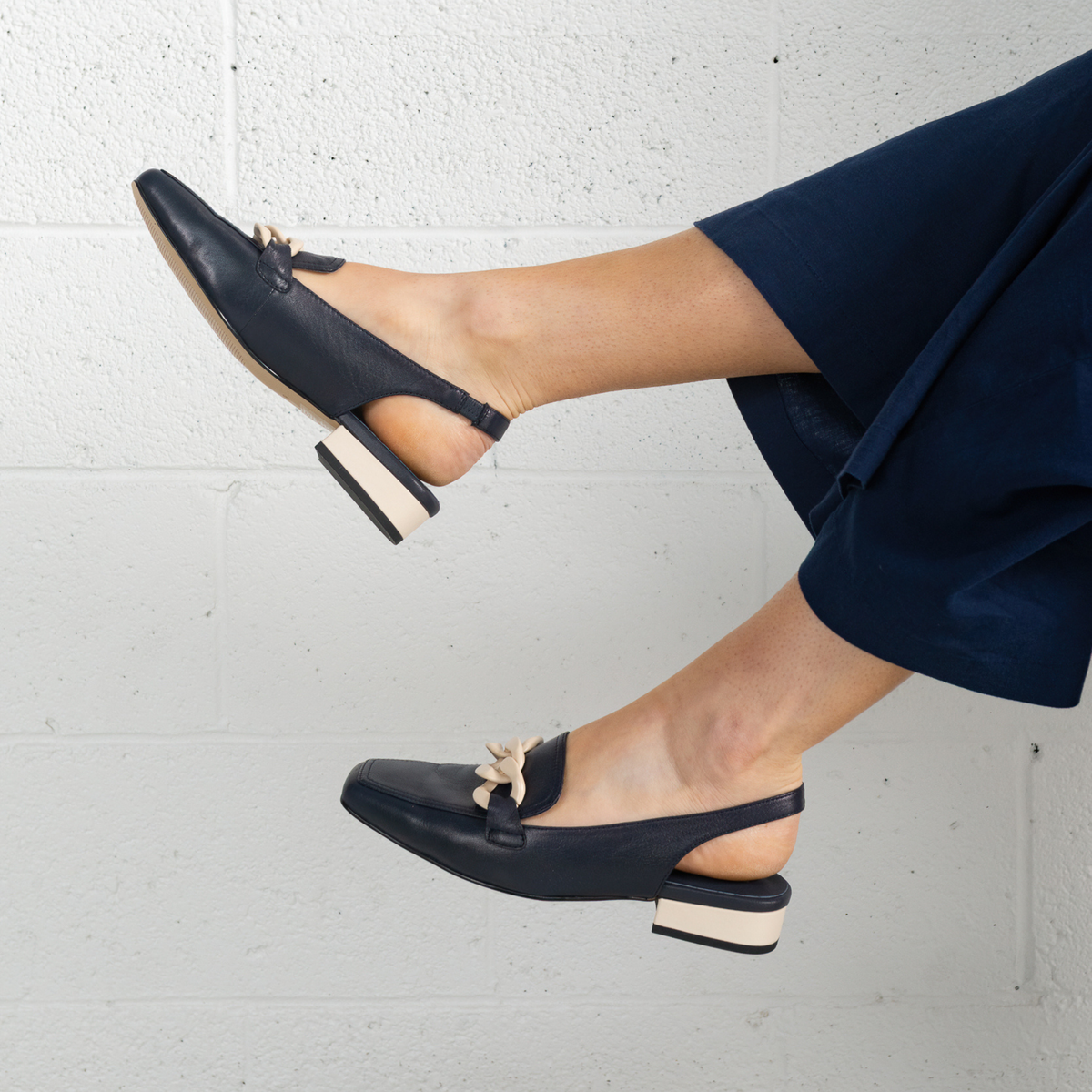 Randal Navy/Bone Leather Loafers - BRESLEY | Shouz