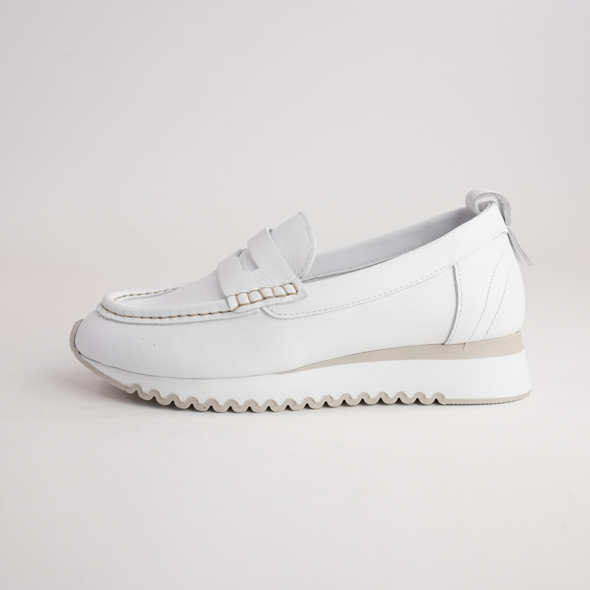 Peggy White Leather Loafers