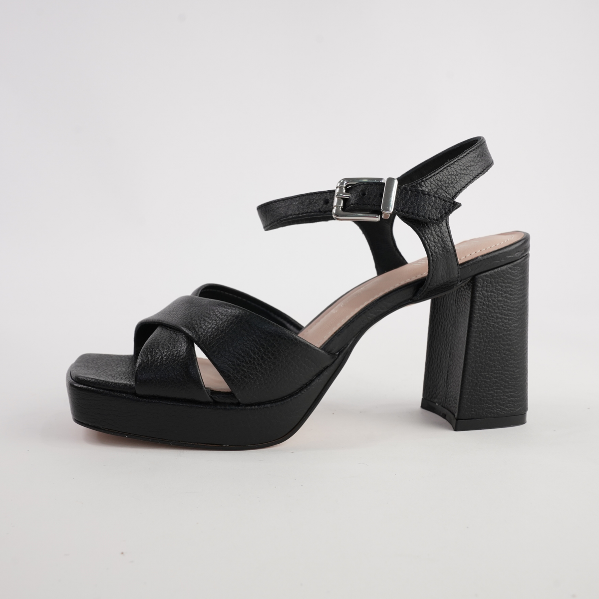 Runaway Black Pebble Leather Heels - CHRISSIE | Shouz