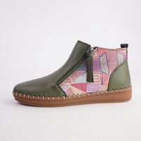Regan Dark Olive Mosaic Leather Ankle Boots - SALA | Shouz