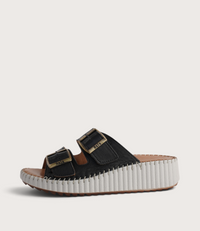Solena Black Leather Slides