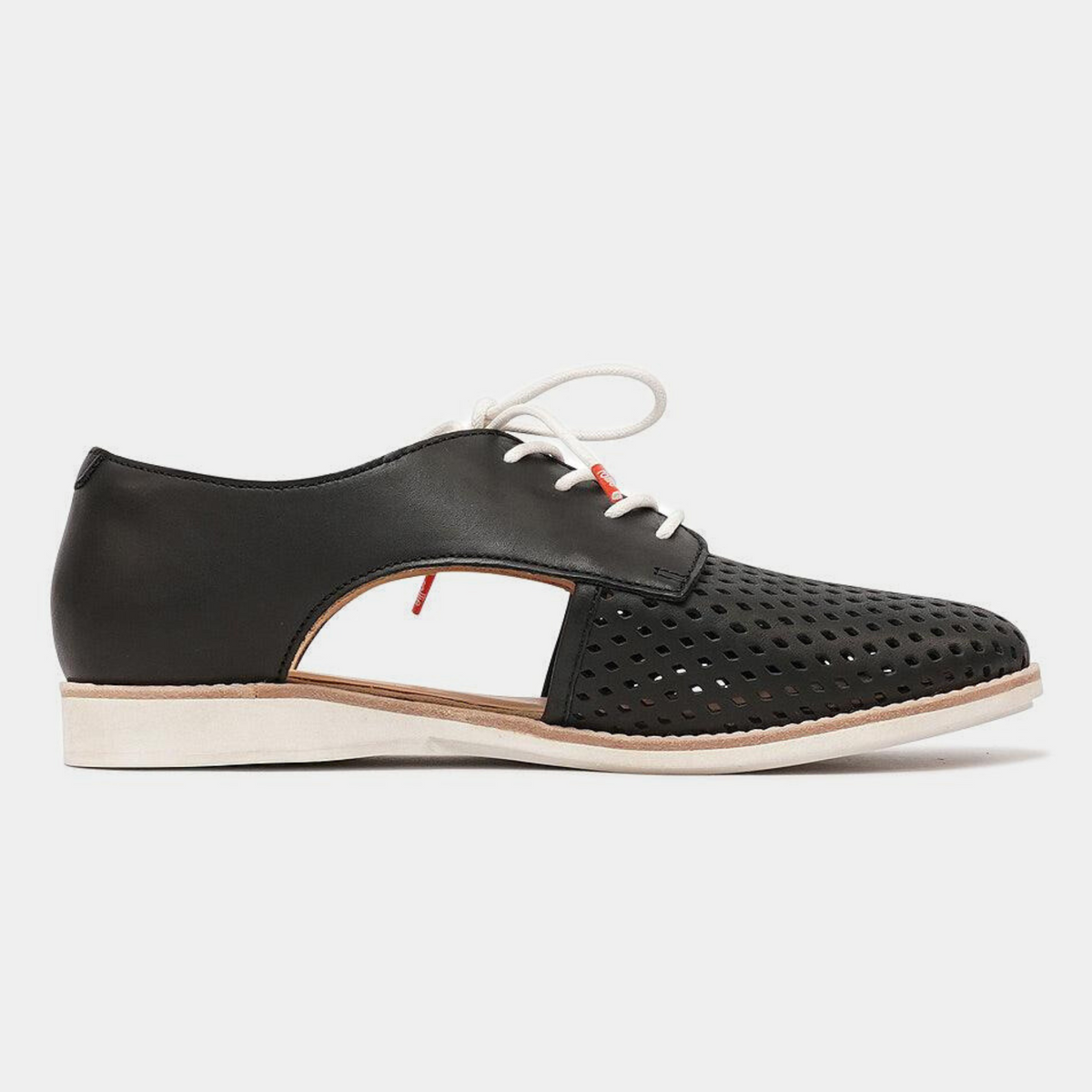 Sidecut Punch Black Leather Lace Up Flats - ROLLIE | Shouz