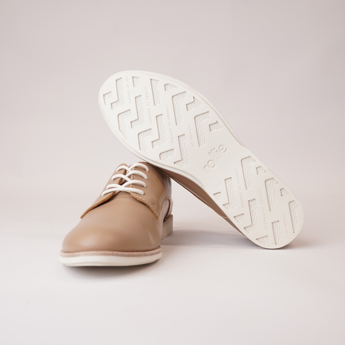 Derby Super Soft Latte Leather Lace Up Flats - ROLLIE | Shouz