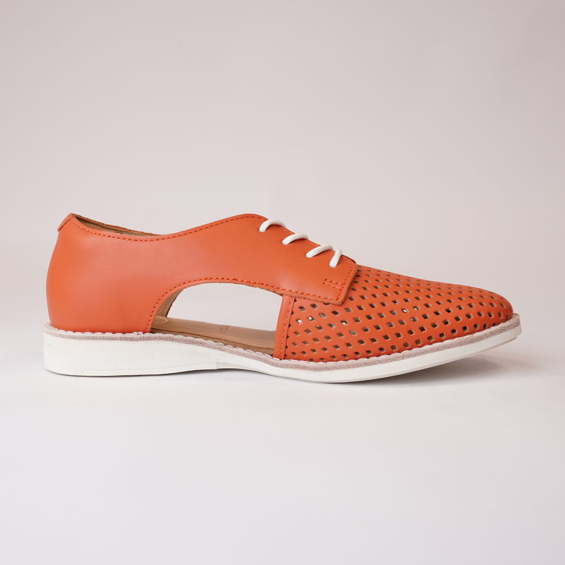 Sidecut Punch Tangerine Leather Lace Up Flats