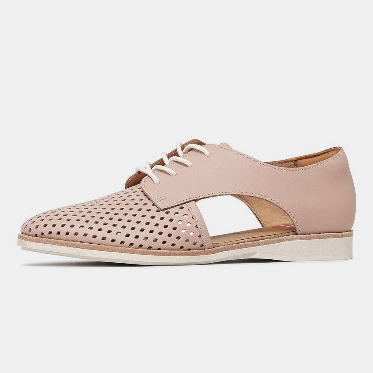 Sidecut Punch Chalk Pink Leather Lace Up Flats - ROLLIE | Shouz