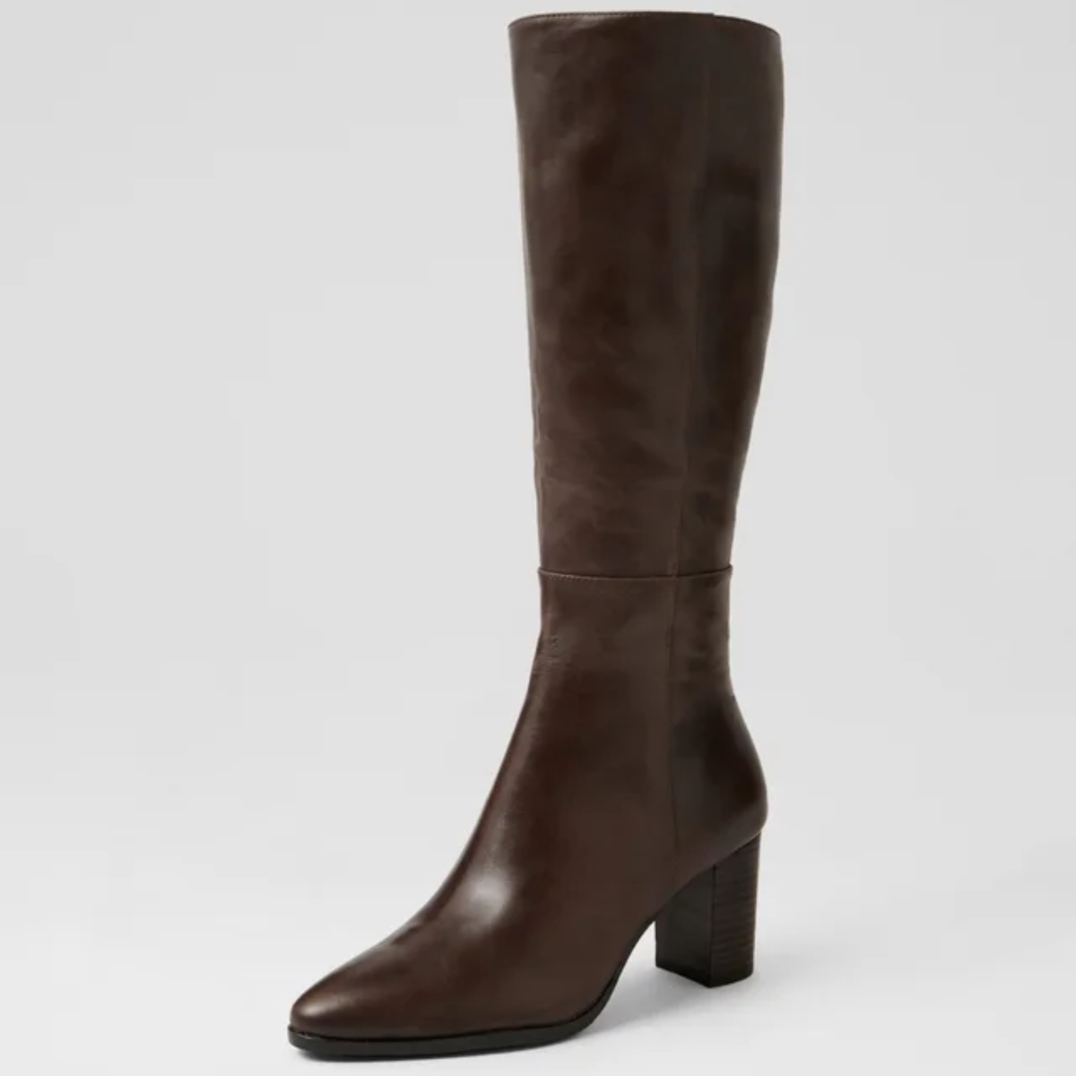 Allouta Choc Leather/ Choc Heel Knee High Boots - DJANGO AND JULIETTE | Shouz