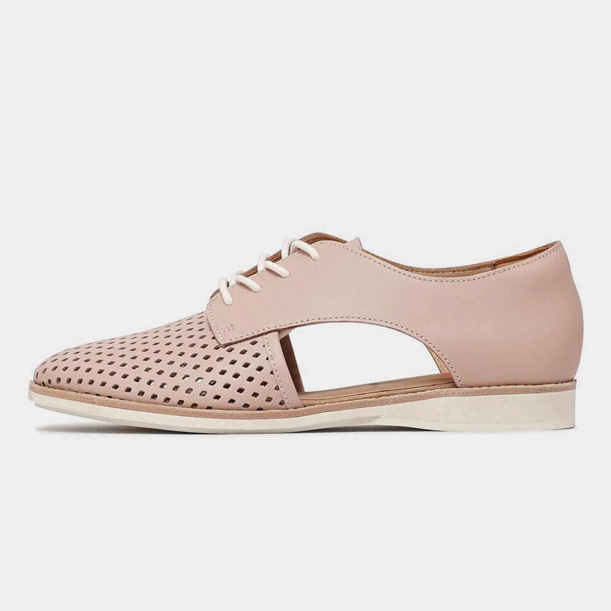 Sidecut Punch Chalk Pink Leather Lace Up Flats - ROLLIE | Shouz