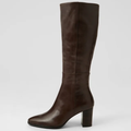 Allouta Choc Leather/ Choc Heel Knee High Boots