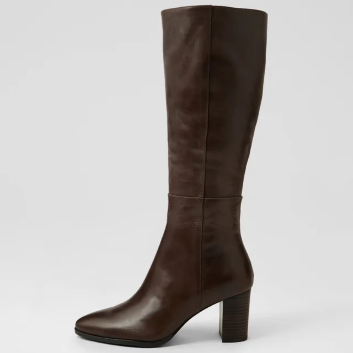 Allouta Choc Leather/ Choc Heel Knee High Boots - DJANGO AND JULIETTE | Shouz