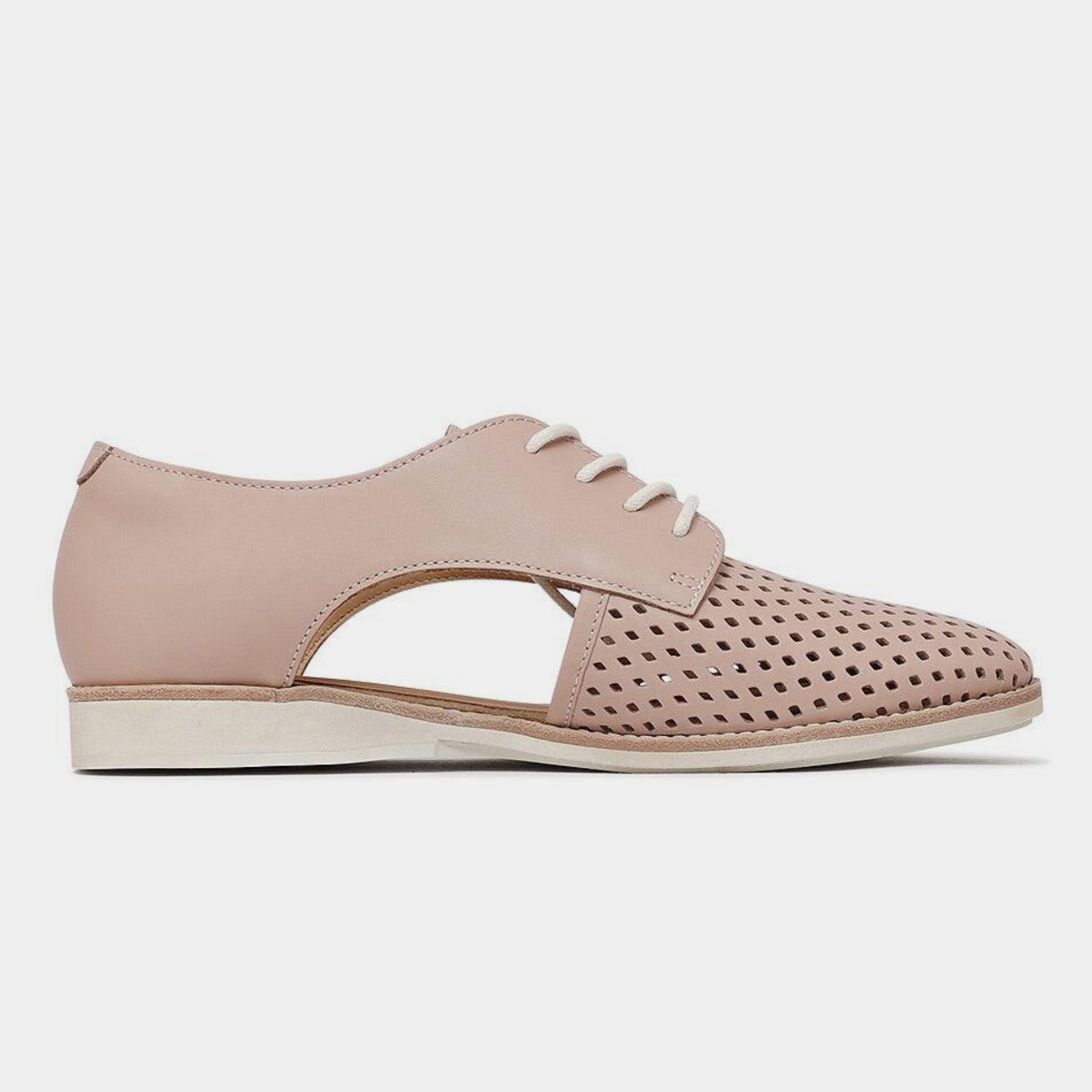 Sidecut Punch Chalk Pink Leather Lace Up Flats - ROLLIE | Shouz