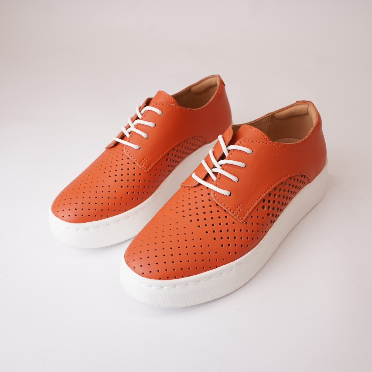 Derby City Punch Tangerine Leather Lace Up Flats