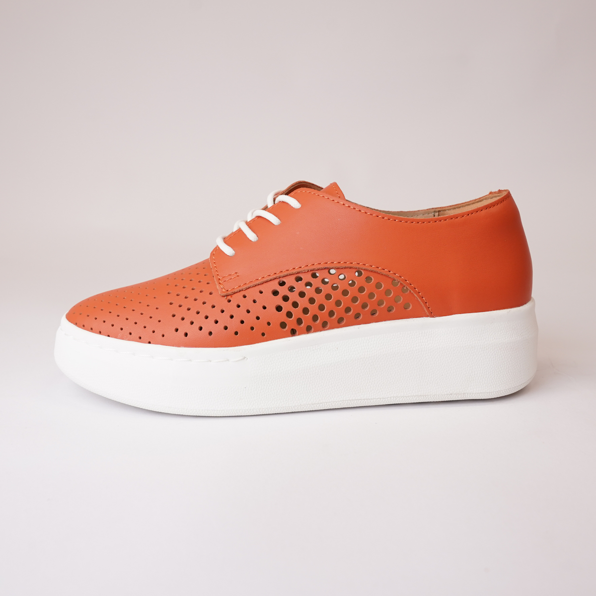 Derby City Punch Tangerine Leather Lace Up Flats - ROLLIE | Shouz