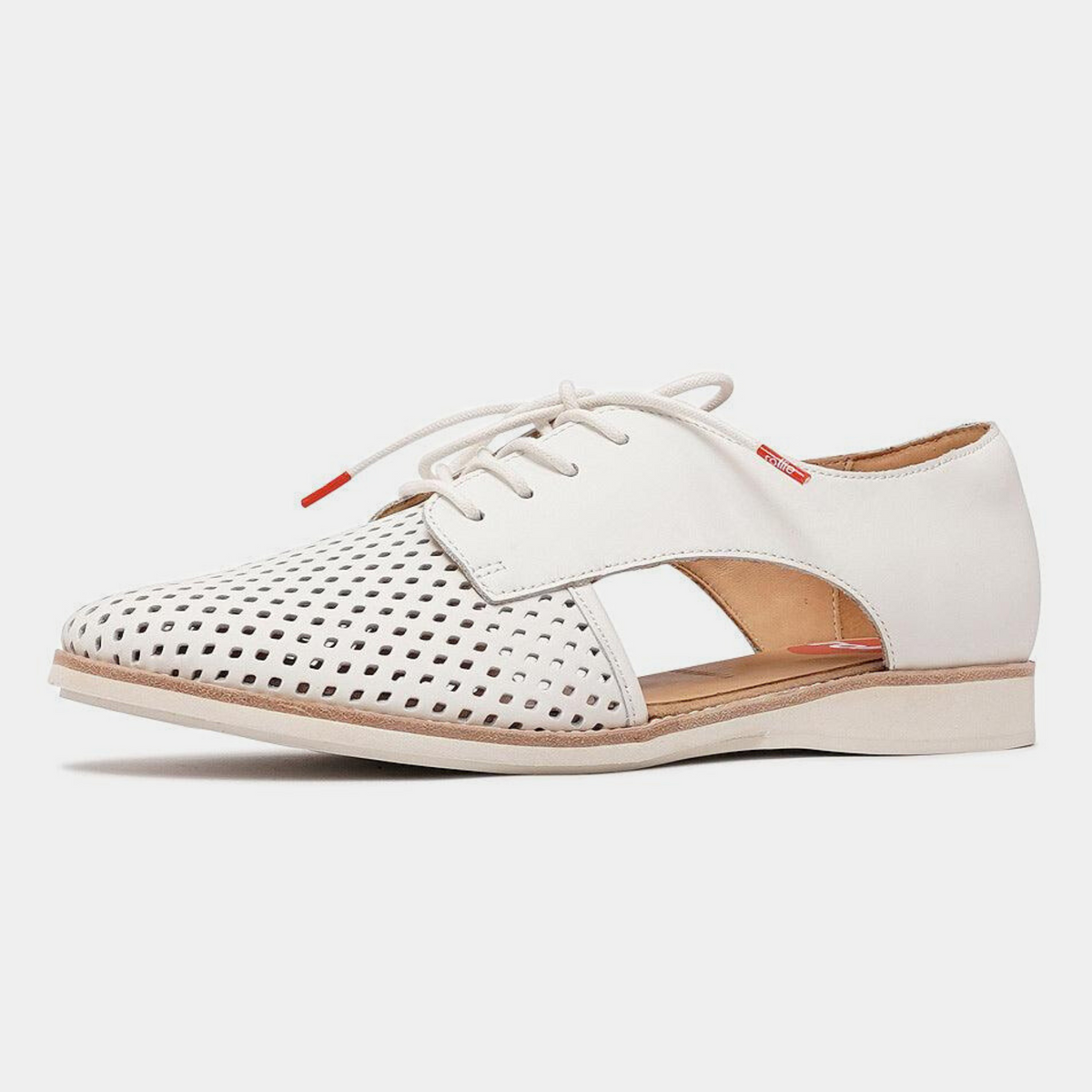 Sidecut Punch Sports White Leather Lace Up Flats - ROLLIE | Shouz