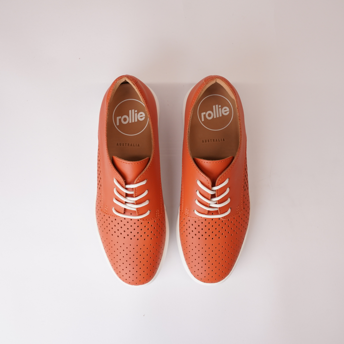 Derby City Punch Tangerine Leather Lace Up Flats - ROLLIE | Shouz