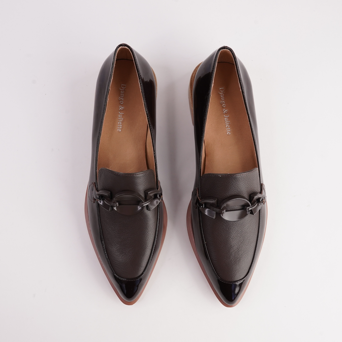 Elliotts Choc Patent/ Choc Leather Loafers - DJANGO AND JULIETTE | Shouz