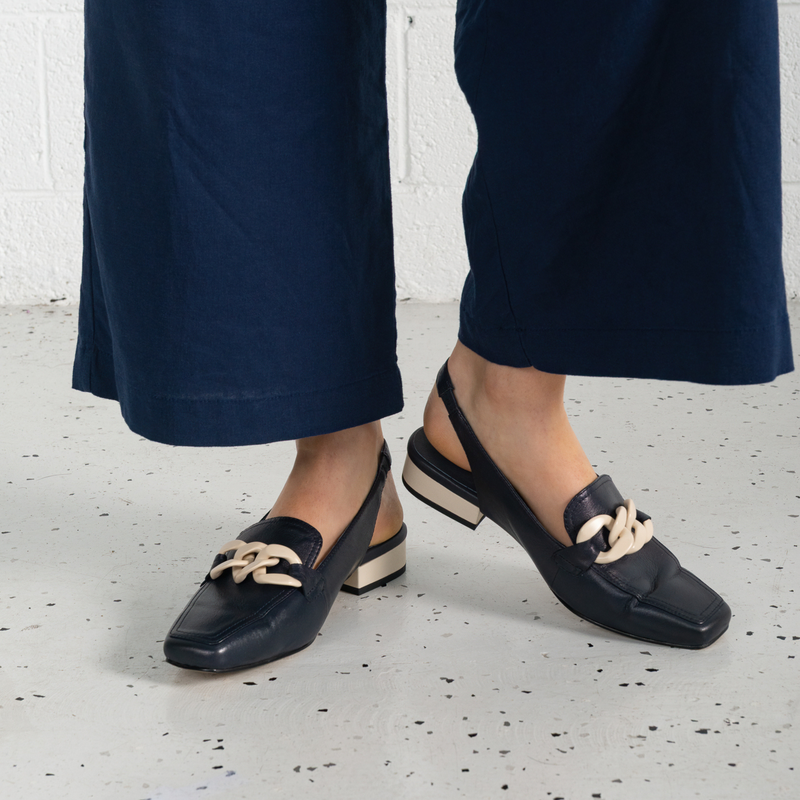 Randal Navy/Bone Leather Loafers