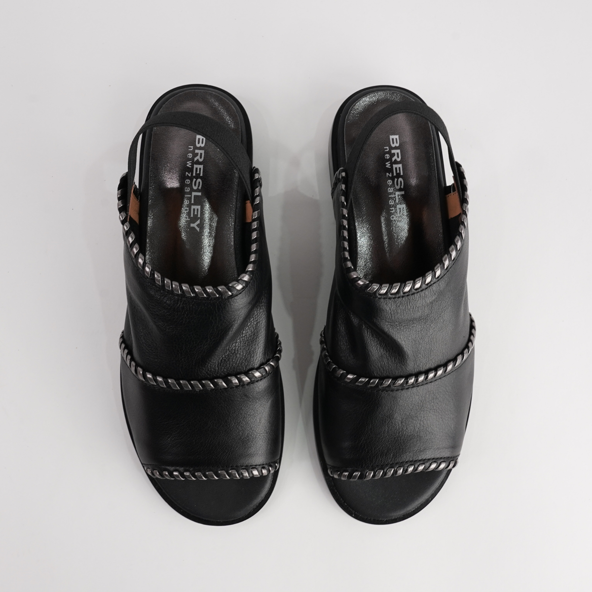 Serenade Black/ Pewter Leather Sandals - BRESLEY | Shouz