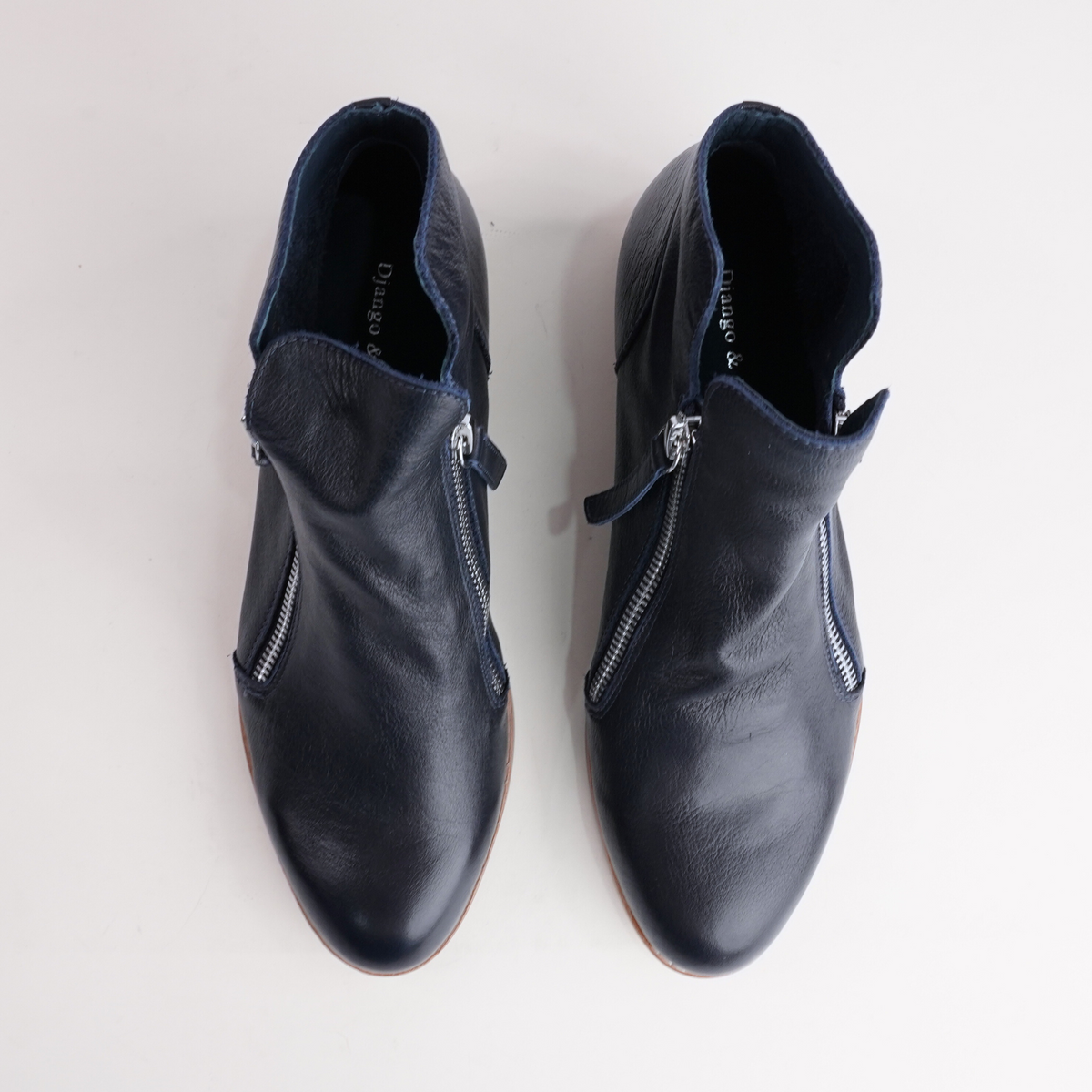 Norys Navy Leather Ankle Boots