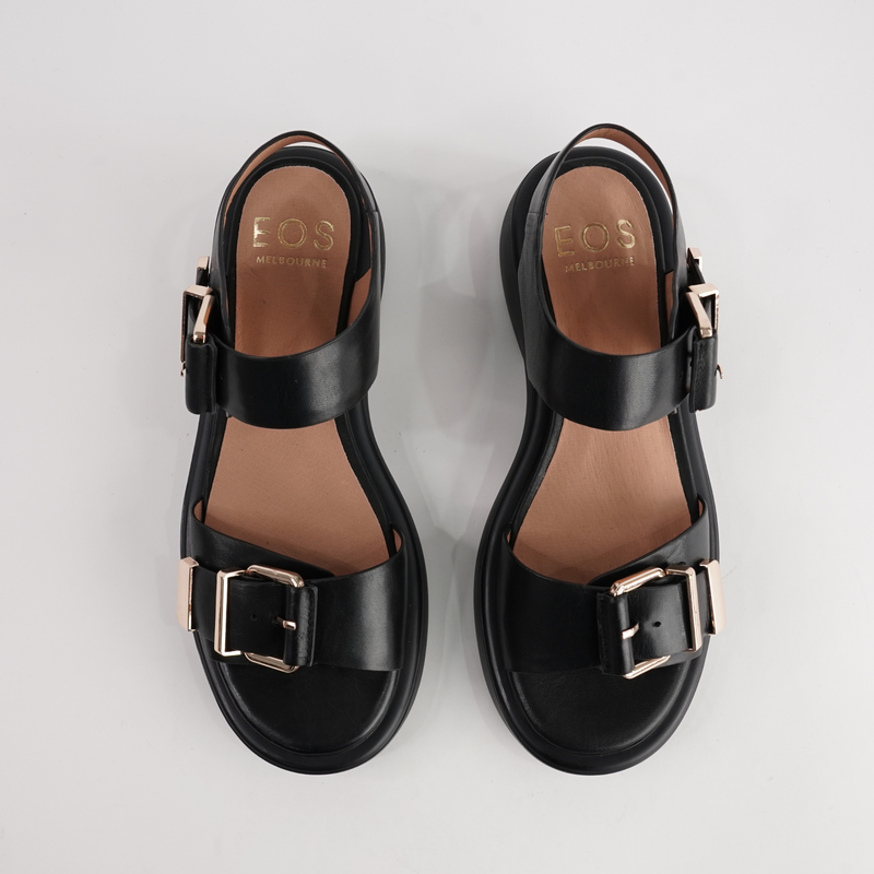 Ele Black Leather Sandals