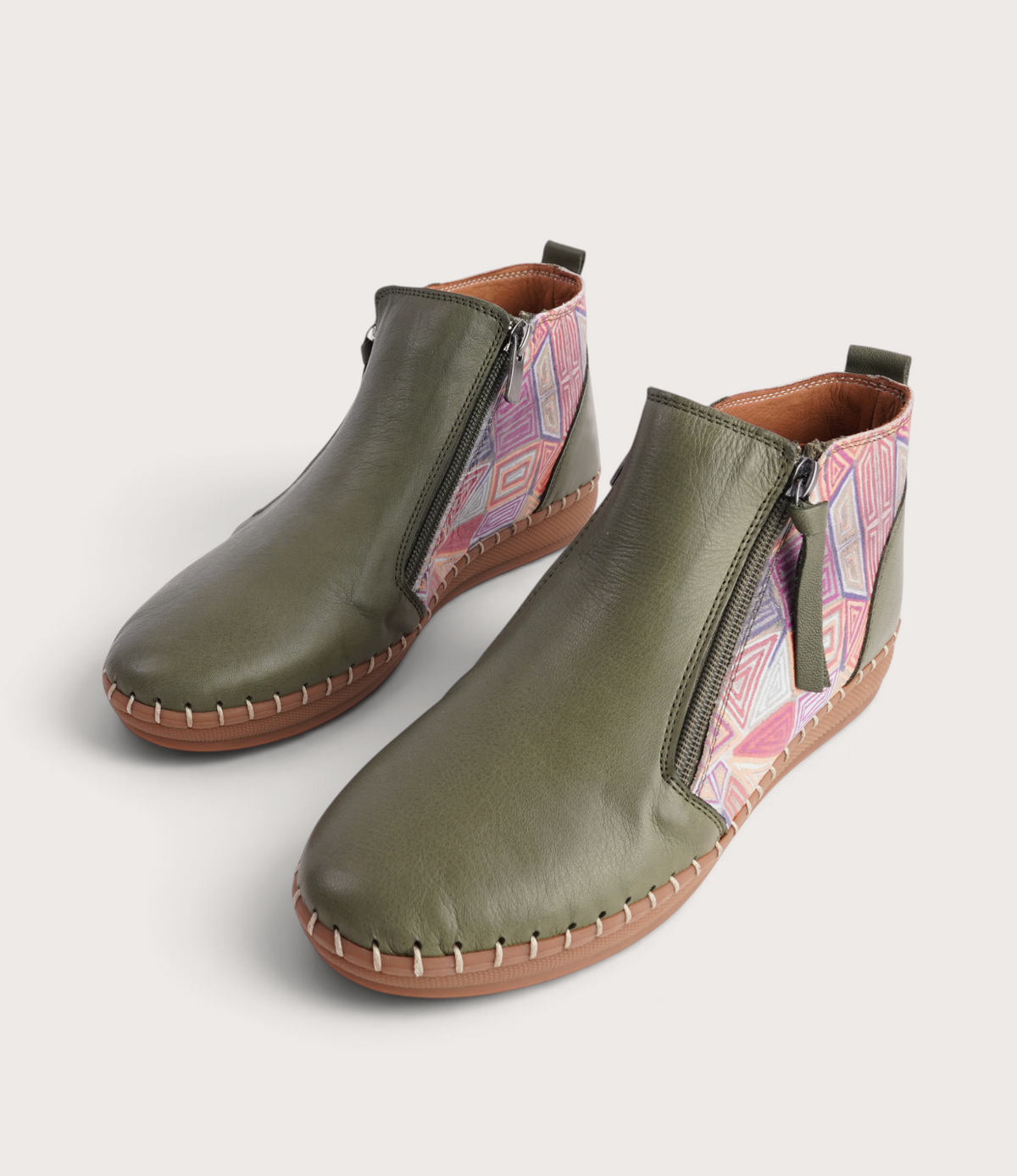Regan Dark Olive Mosaic Leather Ankle Boots